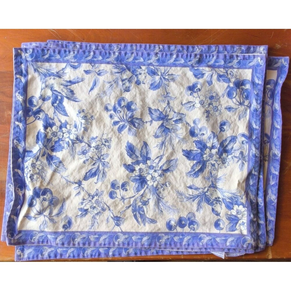 April Cornell Placemats (Set of 5) Periwinkle Blue Bird Floral Rose Cotton 14x19